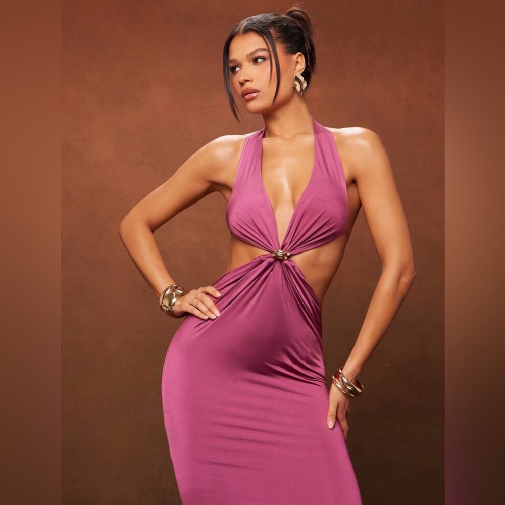 Elegant Pink Halter Dress